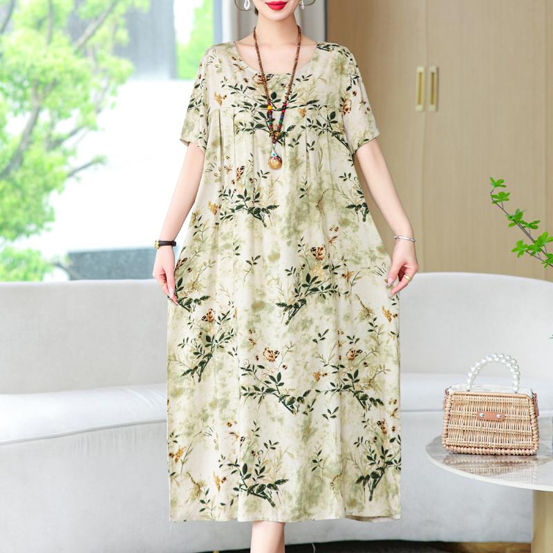 Женские свободные платья, элегантное повседневное летнее платье больших размеров с коротким рукавом, длинное платье больших размеров, женская винтажная одежда