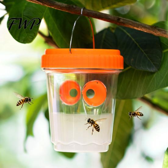 Fruit Fly Trap with Light Outdoor Solar Wasp Trap, Hanging Waterproof Hornet Bucket, Reusable Yellow Jacket Powered LED Light, Catcher for Garden