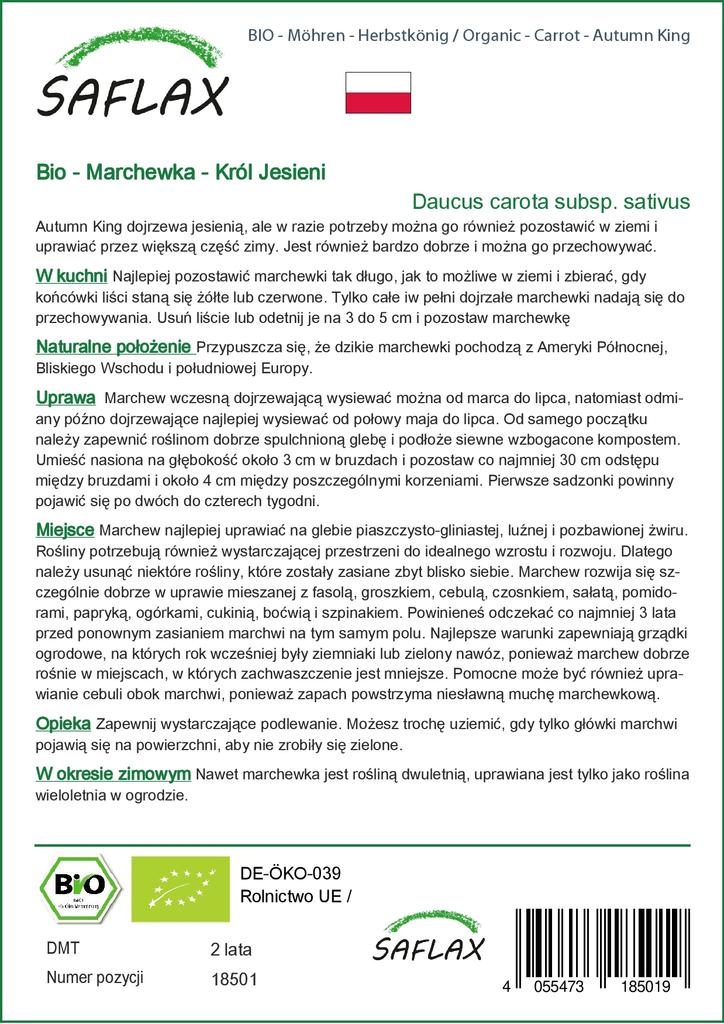 SAFLAX Garden in the Bag - Органический - Морковь - Король Осени - 1000 семян - С субстратом в подходящем мешке-стойке - Daucus carota