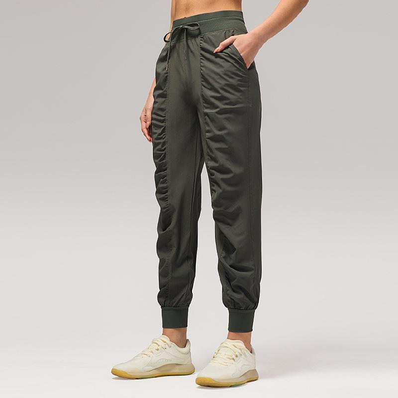 Women's Quick-Dry Pleated Sports Pants - Summer Running, Fitness, Casual Straight-Leg Design with Drawstring.