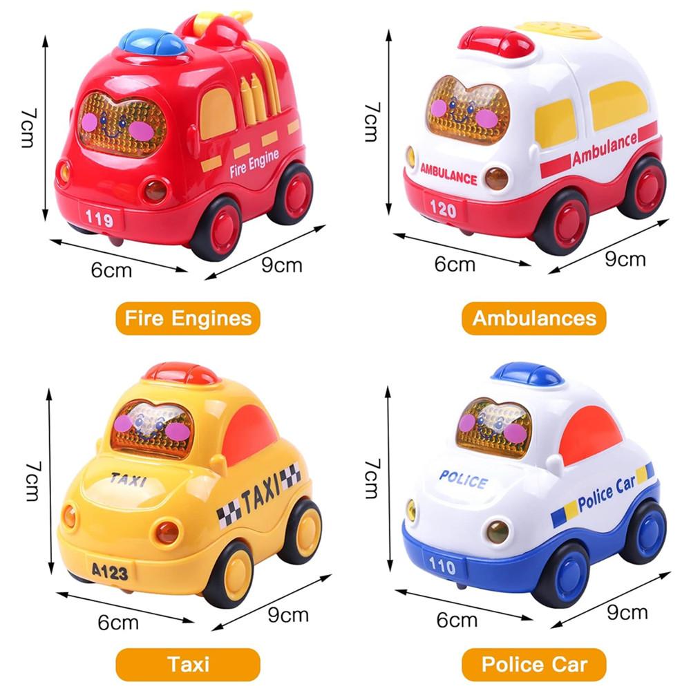 Детские игрушки-машинки, 4 предмета, набор машинок Press and Go на разные мультяшные темы с музыкой и светом