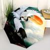 Cranes Sunset Automatic Folding Umbrella 8 Ribs Lightweight Design, Durable Iron Frame, Small and Portable, Ideal for Birthday or Christma