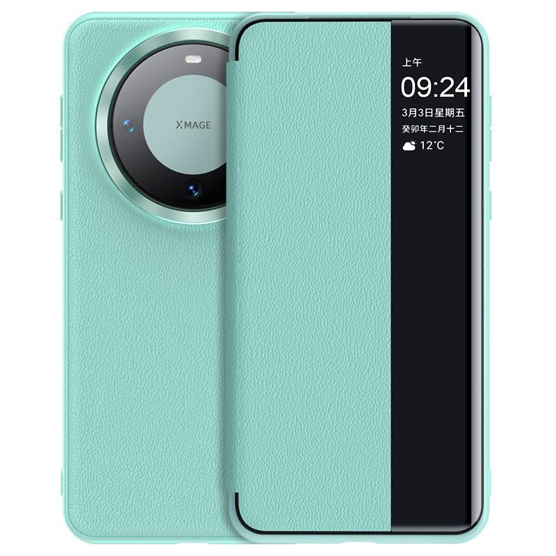 Ultra-Thin Genuine Leather Flip Case Mate 60 Pro Plus With Magnetic Smart Window Shockproof Protection