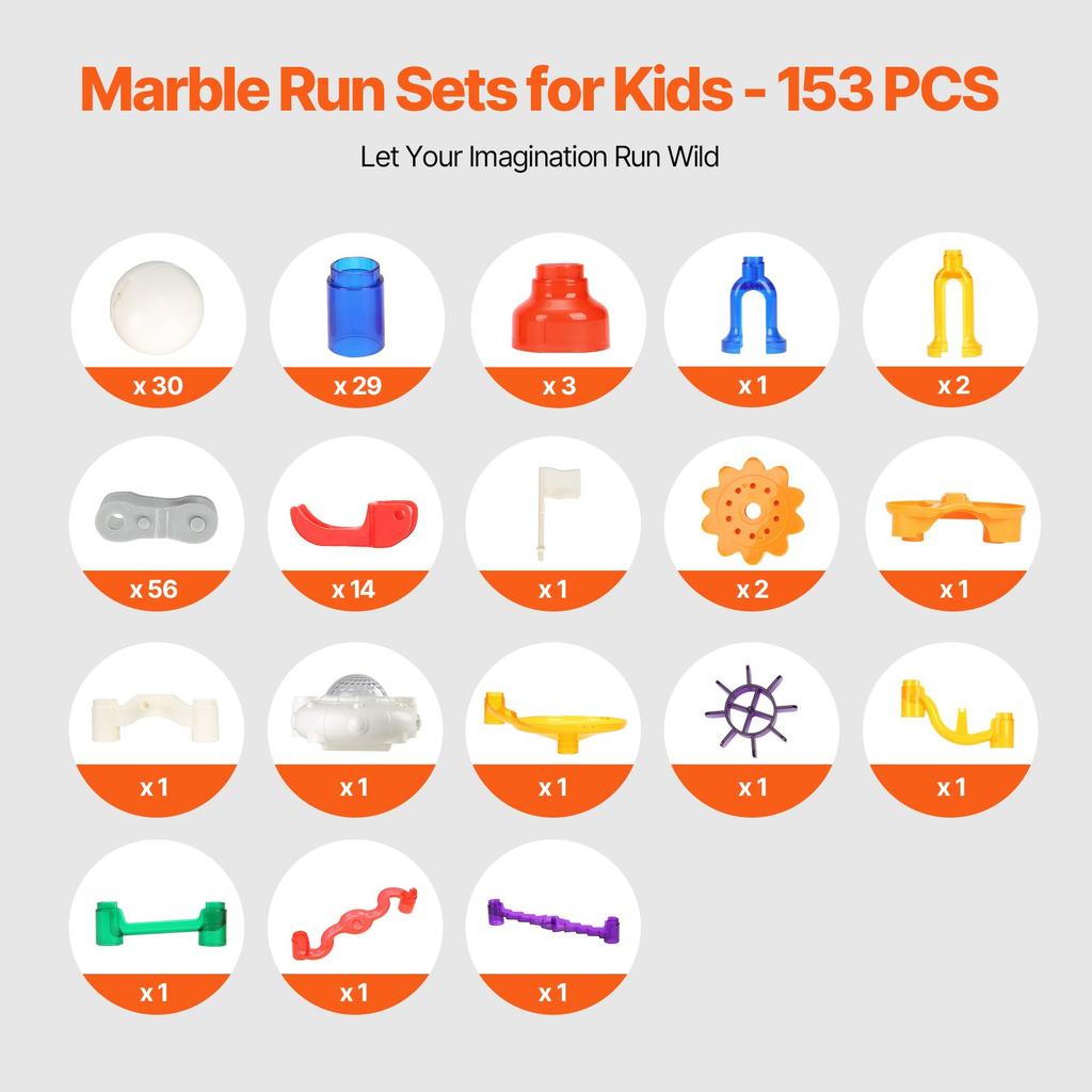 VEVOR Marble Run Set, 153 PCS with Motorized Elevator, with 30 Plastic Marbles, Marble Maze Building Block Brain Game