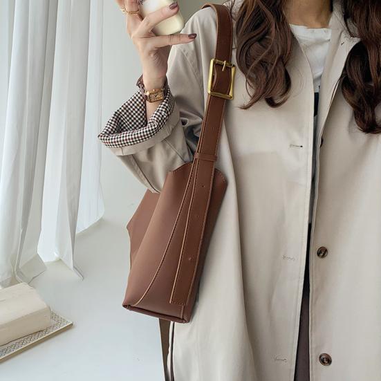 Yousheng Women Shoulder Bag Large Capacity Faux Leather Adjustable Straps Solid Color Great Load Bearing Magnet Zipper Closure Portable Lady Tote Bag