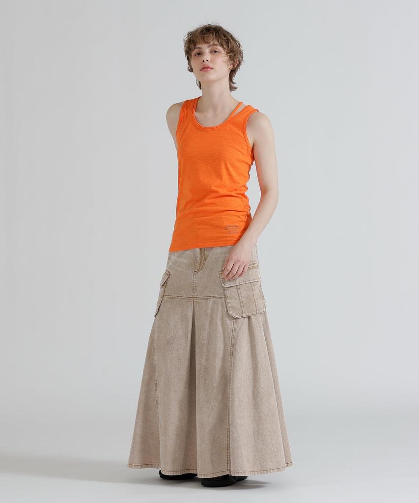 AVIREX DENIM MERMAID CARGO SKIRT Women's Denim Skirt Long Cargo Mermaid Maxi Flare Size S 050 Brown 783-6116605