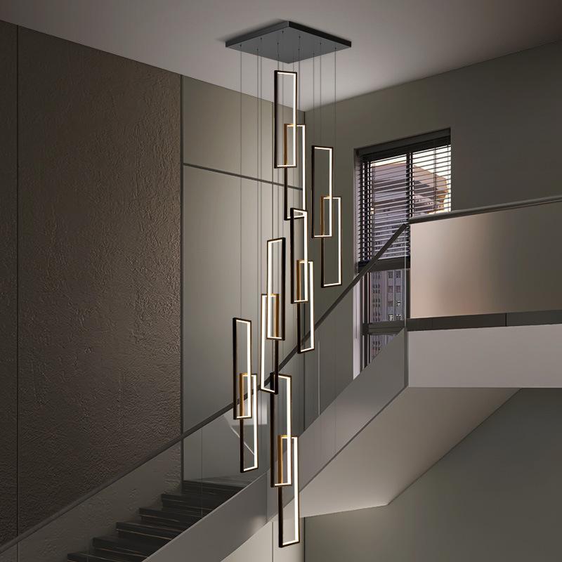 Modern LED Stair Long Chandelier Geometry Villa Duplex Pendant Lamps Luster Luxury Loft Living Room Hanging Light Fixture