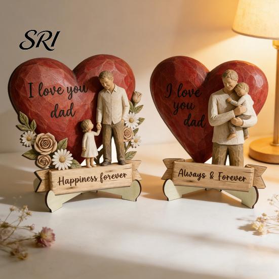 Moon Love Decoration Wooden Ornament with Stable Base, Father Day Ornament, Decorative Family Resin Sculpture Decor for Desktop Bookshelf Piece