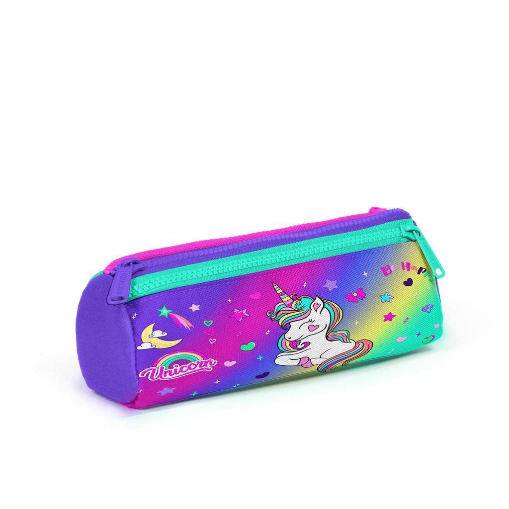 coral high Kids Lavender Water Green Unicorn Patterned Three Compartment Pencil Bag 22029
