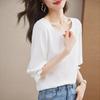 Модные шифоновые женские рубашки с круглым вырезом, топы с рукавами три четверти, женские офисные женские блузки, белая женская одежда 29467