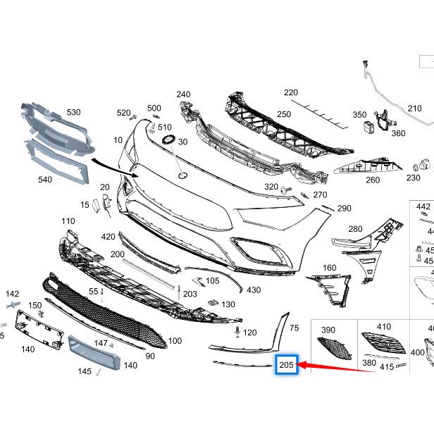 Накладка переднего бампера CLA W118 для Mercedes-Benz (1188855301, 1188855401)