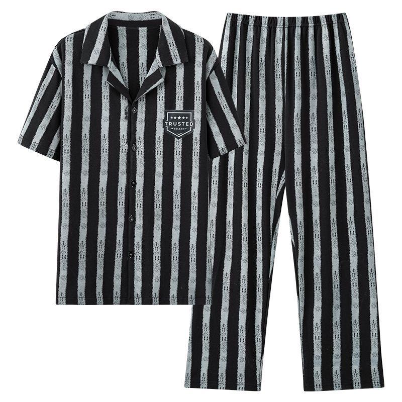 Мужской пижамный комплект из 100% хлопка в клетку с короткими рукавами и кардиганом