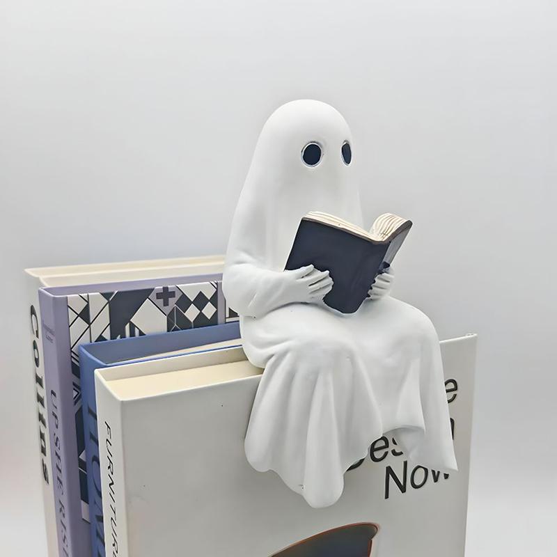 Хэллоуинская фигурка привидения, статуэтка привидения, читающего книгу, смола, сидящие фигурки привидений, читающие книгу, для Хэллоуина, книжная полка, декор для офиса