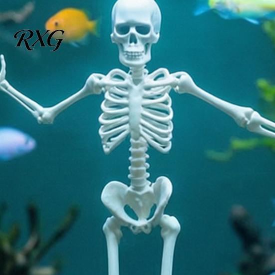 Water Safe Aquarium Decor Dancing Skeleton, Pneumatic Moving Bone Figurine for Fish Tank, Funny Halloween Accessory Waterproof Skeleton Ornament with