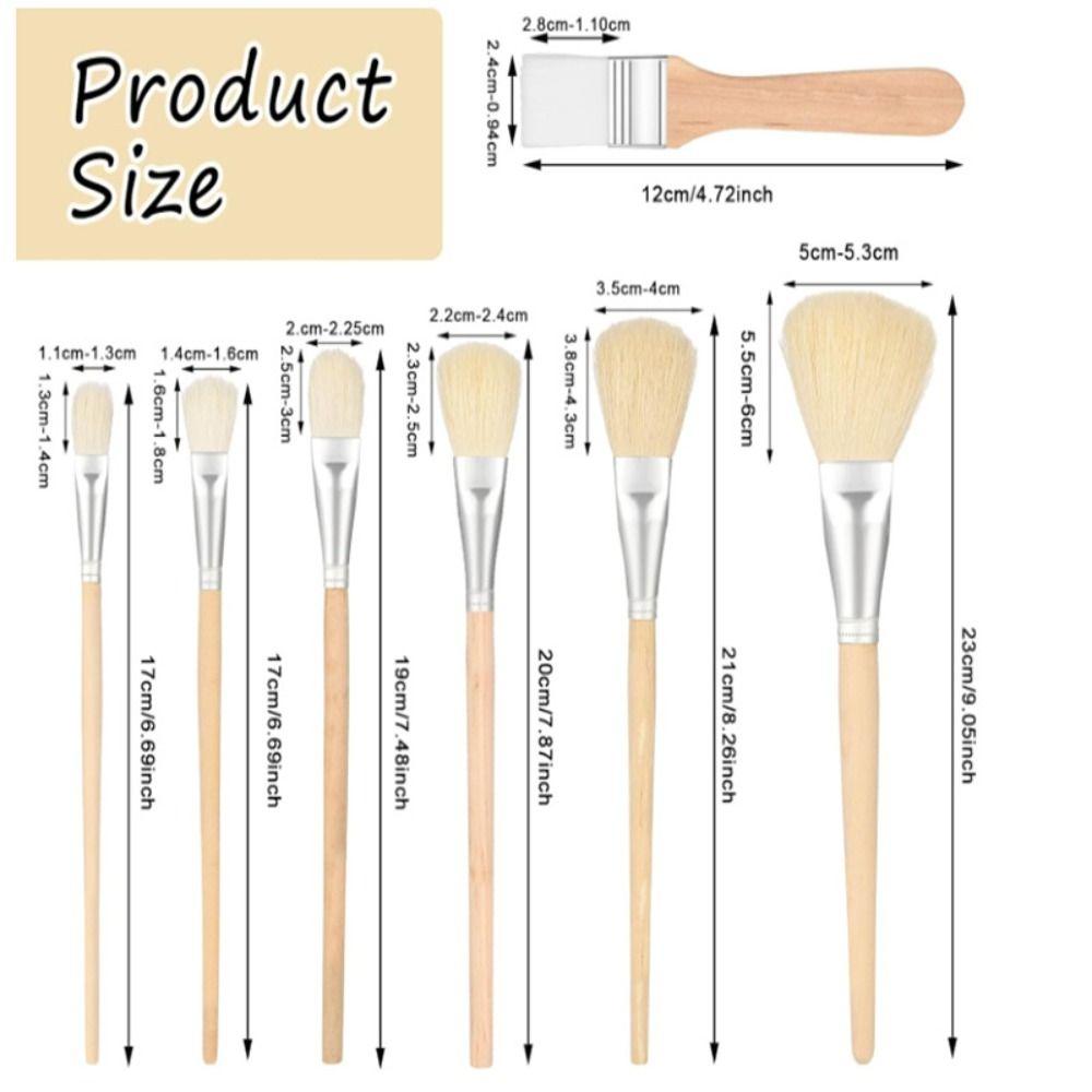Wood Color 7 Pieces Versatile Blending Brush Goat Hair Paint Brushes  For Face Body Art.