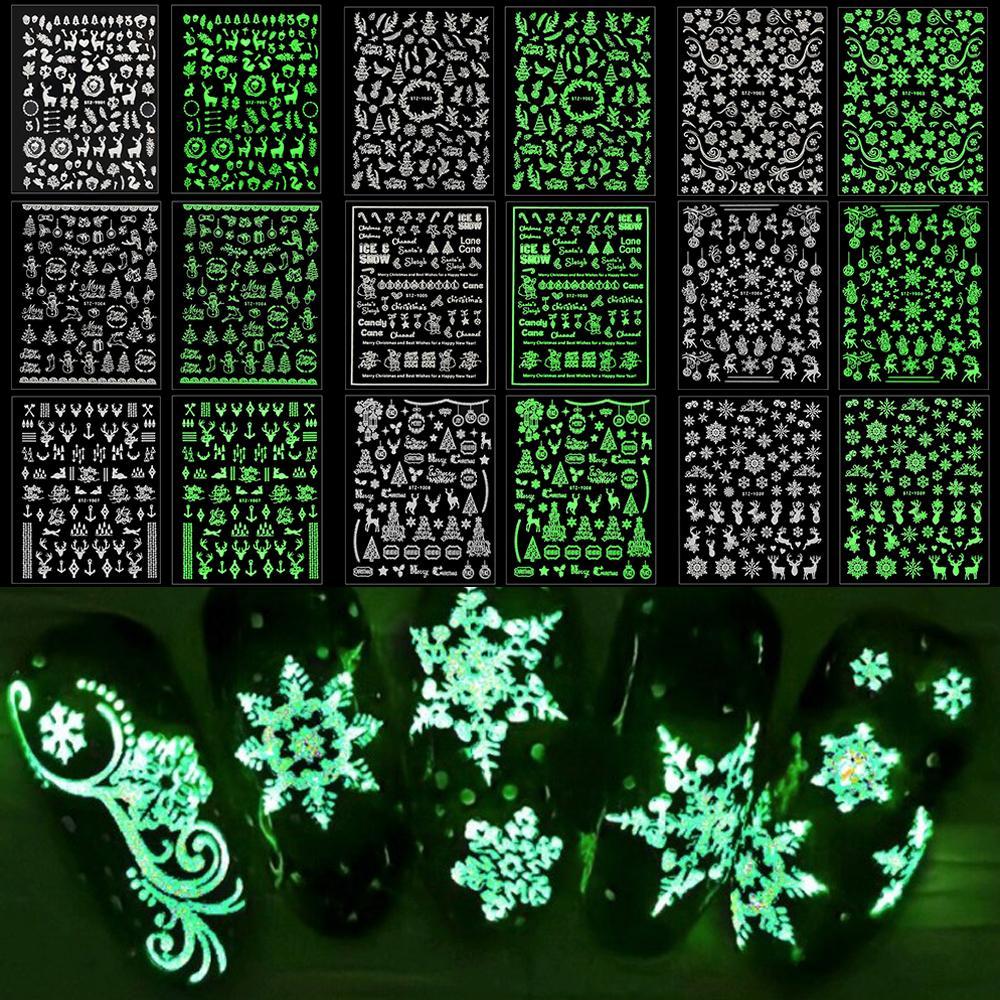 Adhesive Decals Glow In The Dark DIY Manicure White Snowflakes Nail Sticker 3D Luminous Christmas