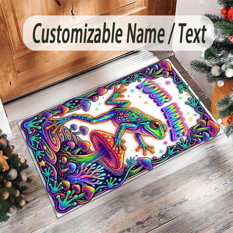 Frog Theme Crystal Velvet Floor Rug Personalized Custom Name Text Warm Carpet Home Decoration