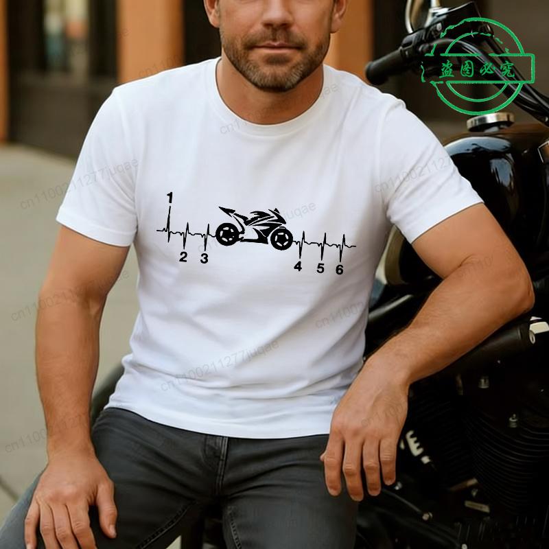 Tshirt For Unisex Biker Heartbeat Unisex Tops Casual Clothing Vintage Sportswear Motorcycle Bike Design Oversize Clothes Trend Tshirt