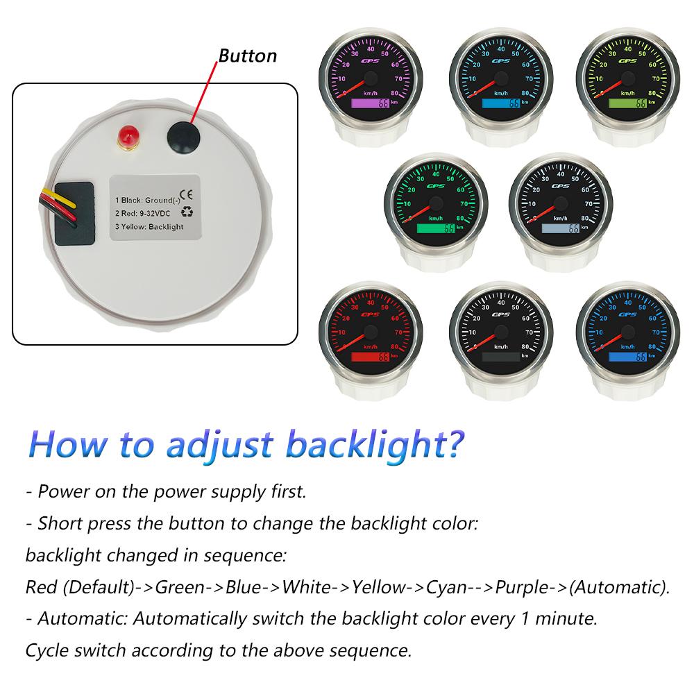 Rhaxel 85mm GPS Speedometer Odometer 0-80KM/H with GPS Antenna 7 Colors Backlight Speed Indicator for Motorboat Trucks