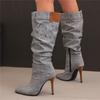 Women's Autumn and Winter New Pleated High-heeled Short Boots Pointed Zip Knee-length Boots Women's 34-50 Large Mid Length Boots
