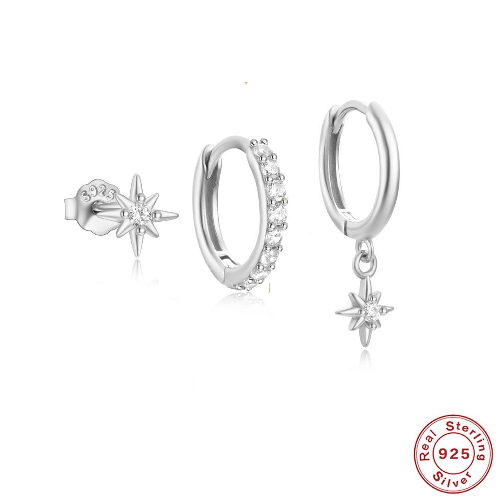 AIDE 925 Silver 3pcs 4pcs Set Zircon Stud Earrings 18k Gold Star Minimalism Huggies Earring Fine Jewelly Set Party Gift