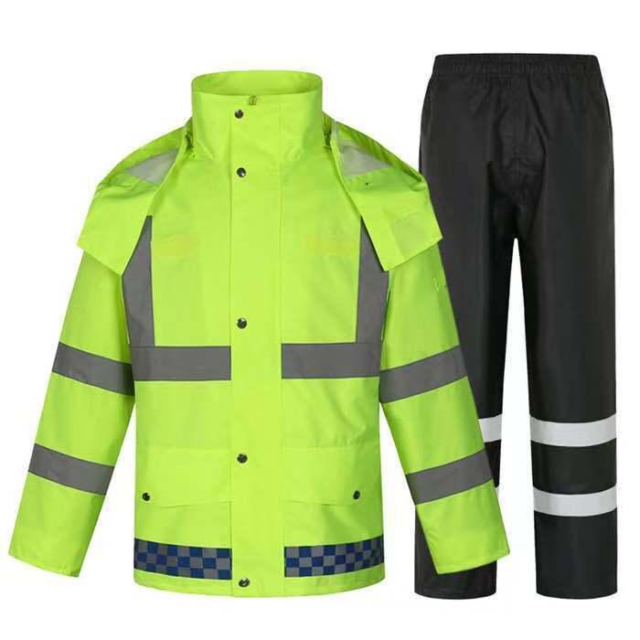 High Visibility Reflective Raincoat Set - 300D Oxford Cloth, Split Design for Outdoor Traffic, Duty, and Rescue Use