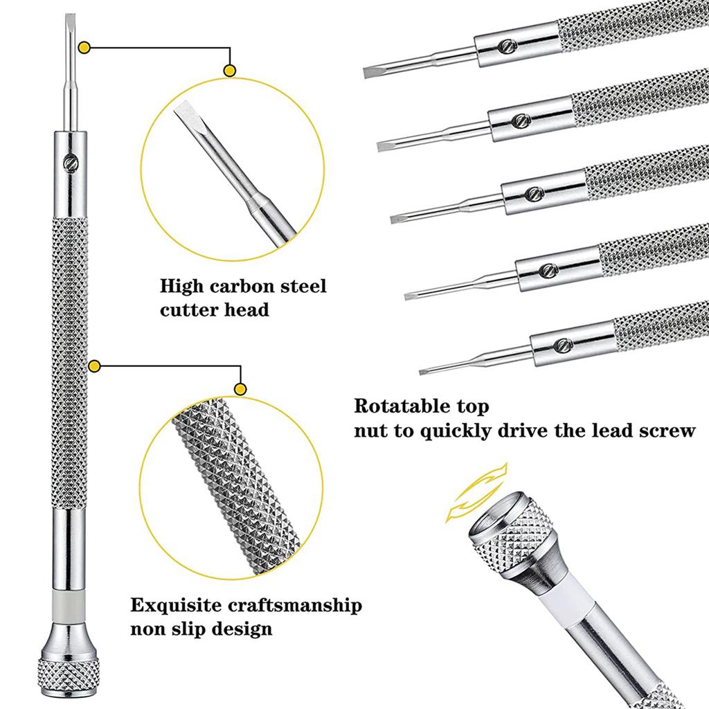 Precision Screwdriver Set 0.6-2.0mm High Hardness Steel Cross Screwdriver Kit Metric Flat Head Screwdriver for Watch Repair
