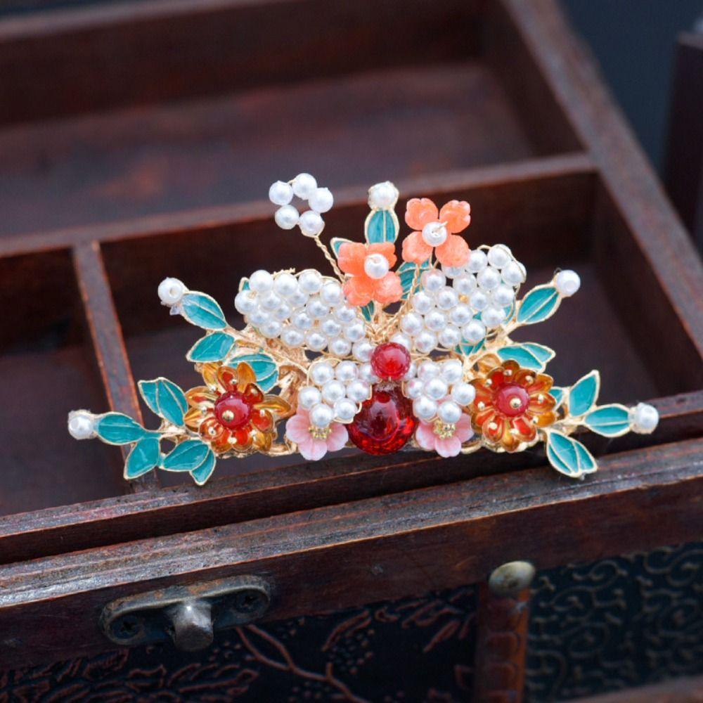 Жемчужный набор заколок для волос в китайском стиле, гребень для волос с цветком и бабочкой, ретро шпилька для волос Ханфу, инструмент для прически