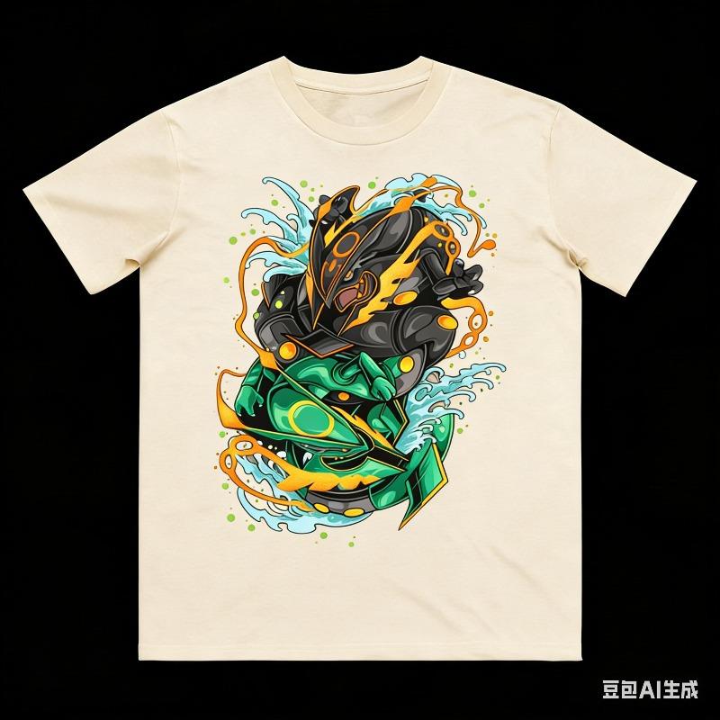 Rayquaza Printed Pure Cotton T-shirt for Men and Women Spring/Summer Collection Fashion Short Sleeved Shirt