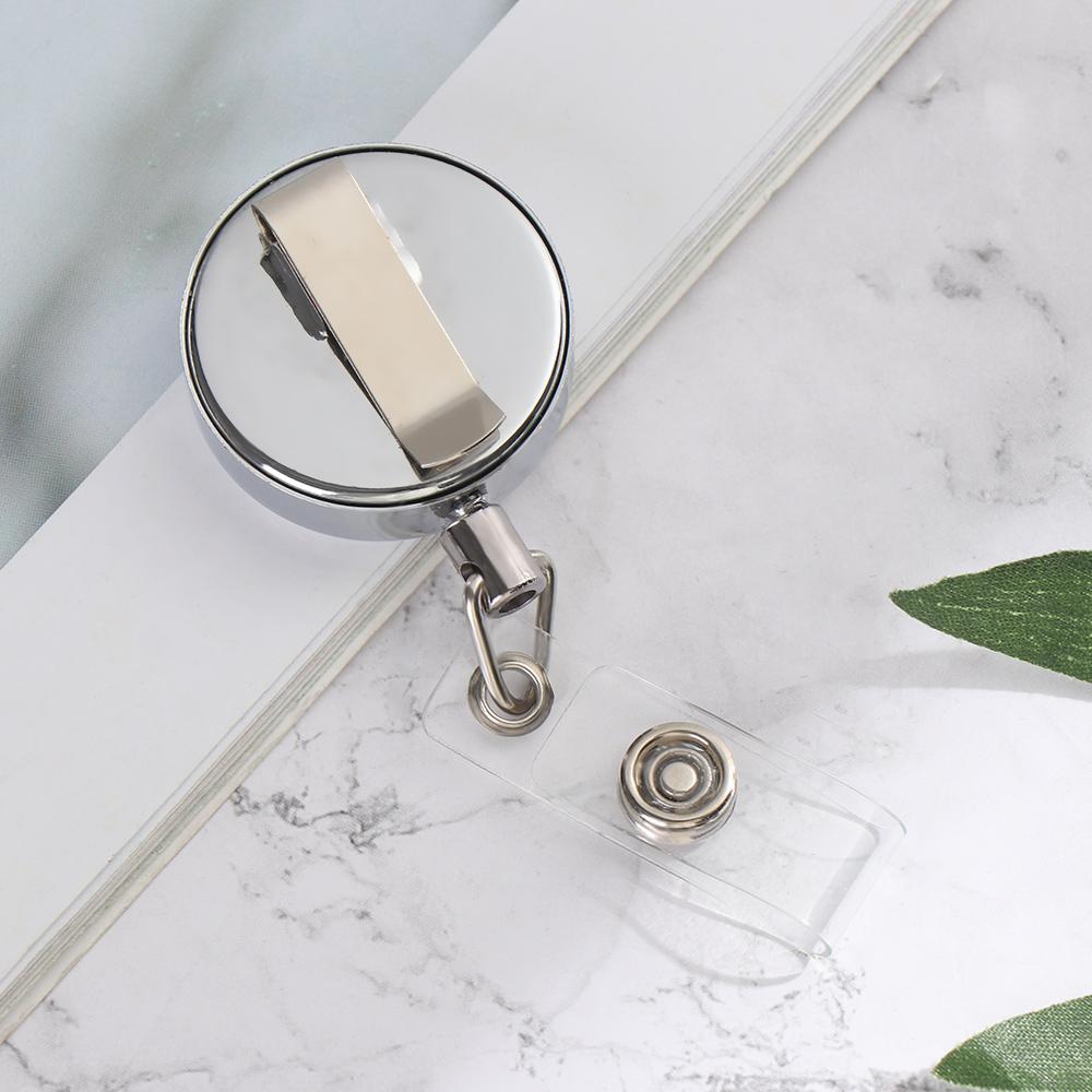 1pc Office Supplies Stationery ID Name Card Metal Key Ring Retractable Lanyards Badge Holder