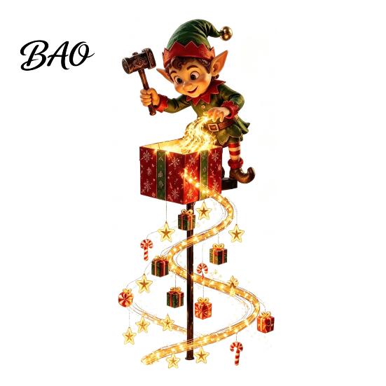 Decorative Light Stakes Solar Christmas Garden Stake Light, Cute Gingerbread House/Elf Boy/Bear Outdoor Waterproof Pathway Lighting for Yards