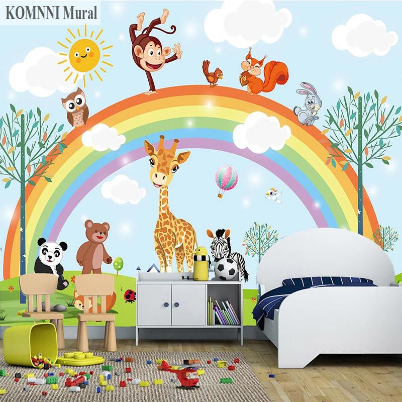 3D ручная роспись мультфильм настенная роспись Радужные животные детский сад детская комната спальня обои стикер домашний декор