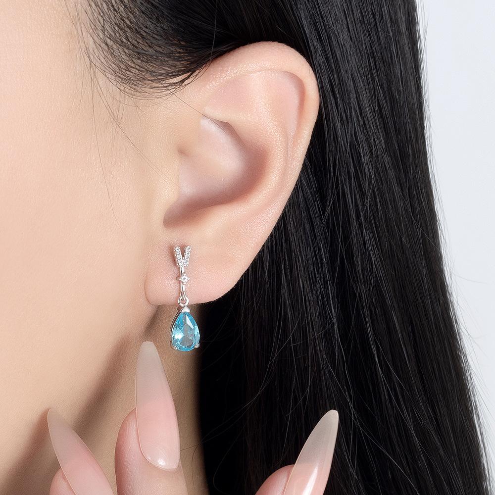925 Sterling Silver Light Luxury Fashion Temperament V-shaped Water Drop Zircon Earrings Birthday Gift Women's Jewelry