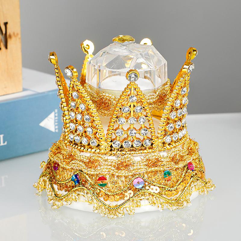 1 шт., мини-держатель для колец, коробка для колец, кружевной футляр для ювелирных изделий, форма короны, стразы, креативные подарки на свадьбу