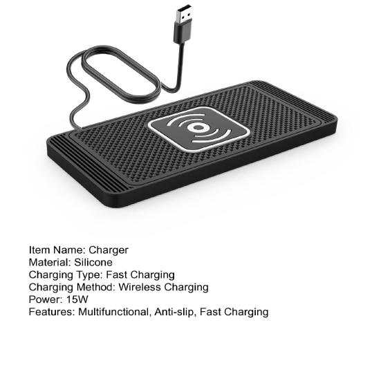 Беспроводная автомобильная зарядная площадка 15 Вт Быстрая зарядка Стабильная Нескользящая Силиконовая площадка для зарядки телефона Площадка для зарядки на неровной дороге для телефонов Автомобильные аксессуары