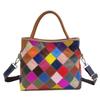 Leather Handbag Colored Cowhide Rhombus Splicing Shoulder Messenger Bag Leather Plaid Bag