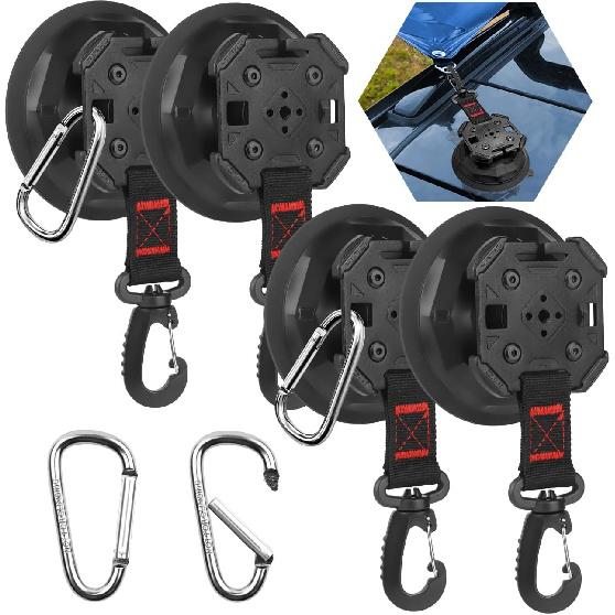2/4Pcs Upgrade Heavy Duty Rotating Vacuum Suction Cups Anchor Hooks With 2/4Pcs Buckles,Large Hook Suction Cup Hangers,Strong Suction Cup Hook For RV