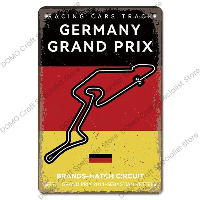 Плакат F1 Racing Circuit, винтажные металлические жестяные знаки, Монако, Испания, США, станция, ретро металлическая доска, гараж, бар, паб, клуб, домашний декор стен