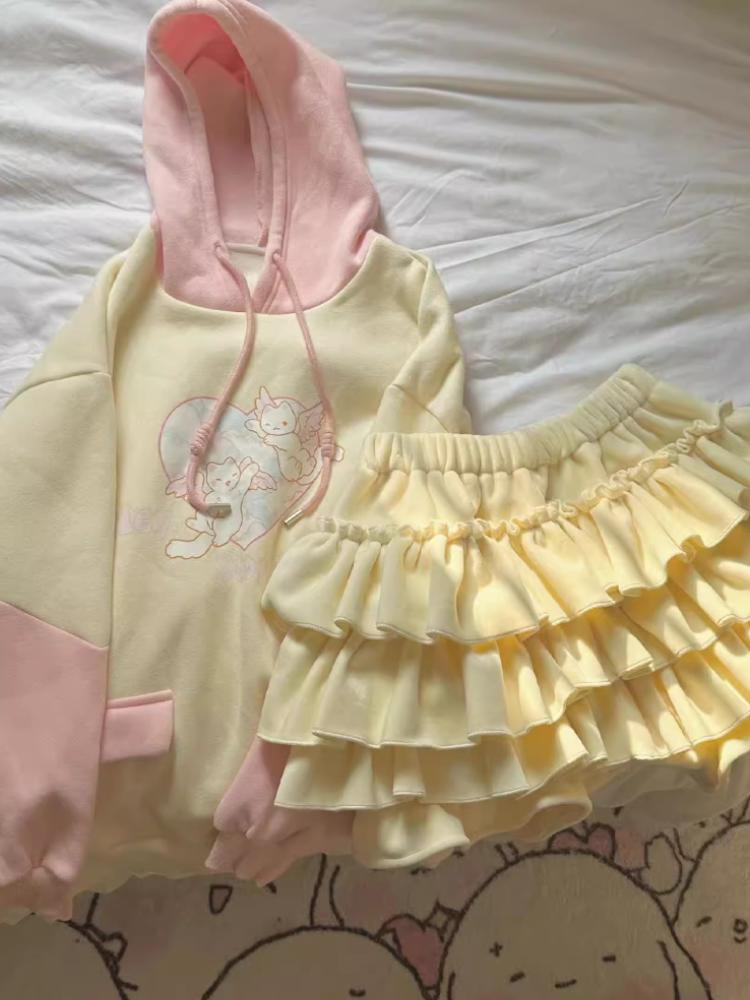 Kawaii Lolita Mini Skirt Women Elastic Japanese Korea Sweet Casual Skirt Female Ruffle Soft Plush Warm Cake Skirt Autumn Winter