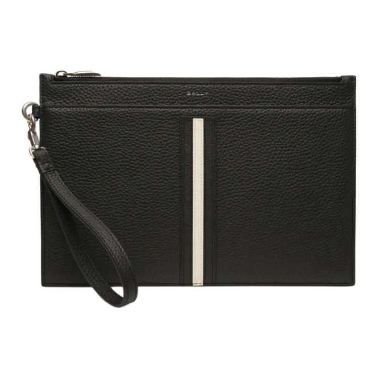 Bally Palladium Hardware Logo Print Zipper Clutch Men Clutch Black 6304957