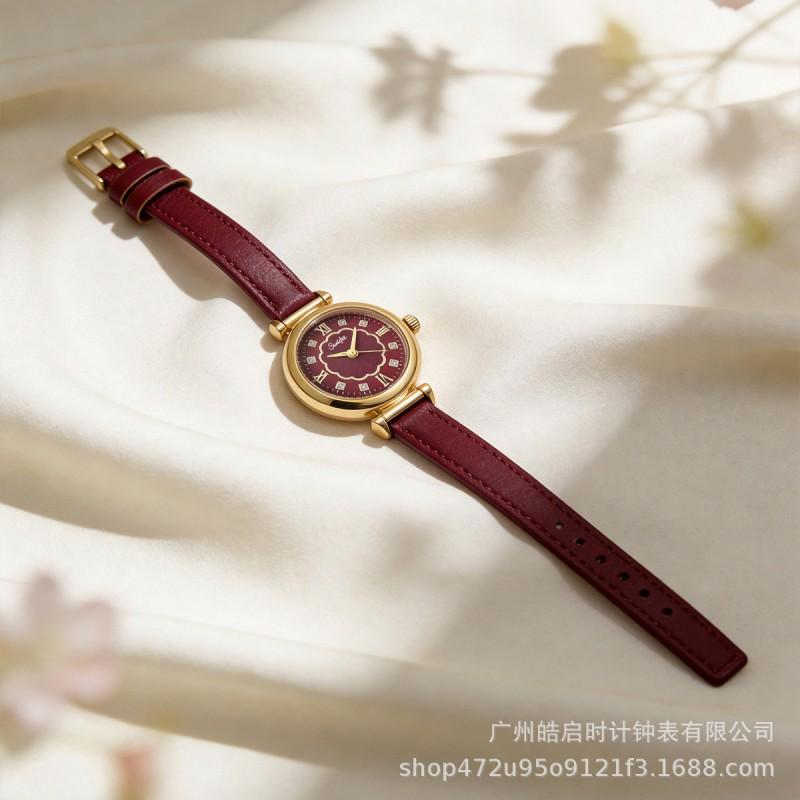 SUNLIFEX Womens Vintage Floral Dial Watch Small Round Quartz Wristwatch