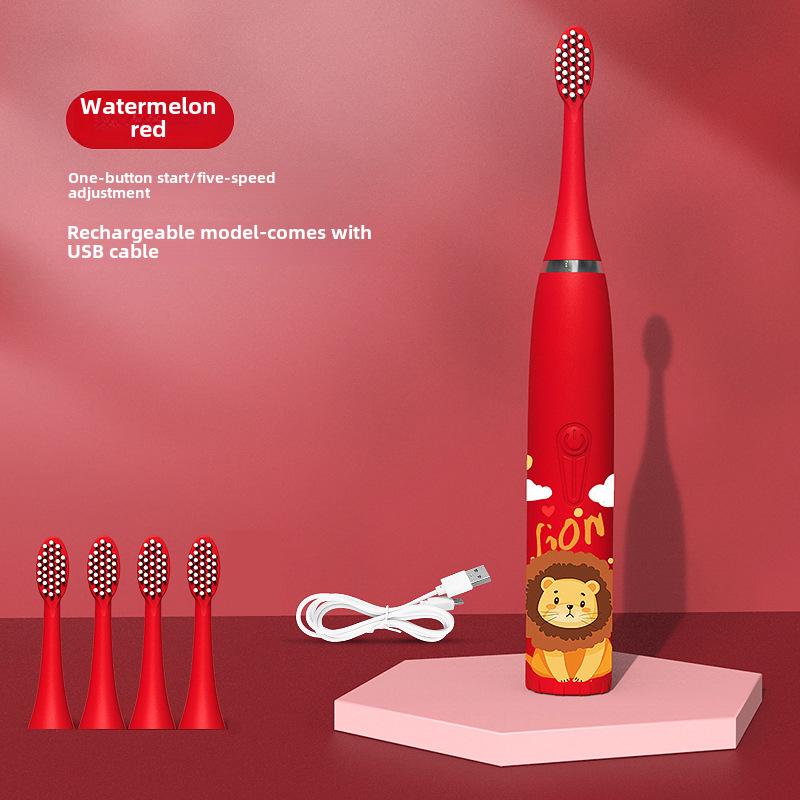 Водонепроницаемая ультразвуковая детская электрическая зубная щетка - милый мультяшный дизайн, мягкая щетина, класс защиты IP7, идеальный подарок