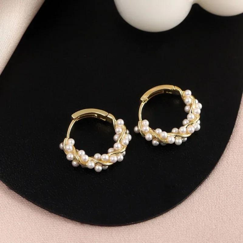 French Imitation Pearl Hoop Earring Small Round Temperament Circel Earrings For Women Minimalist Jewelry Elegant Gift