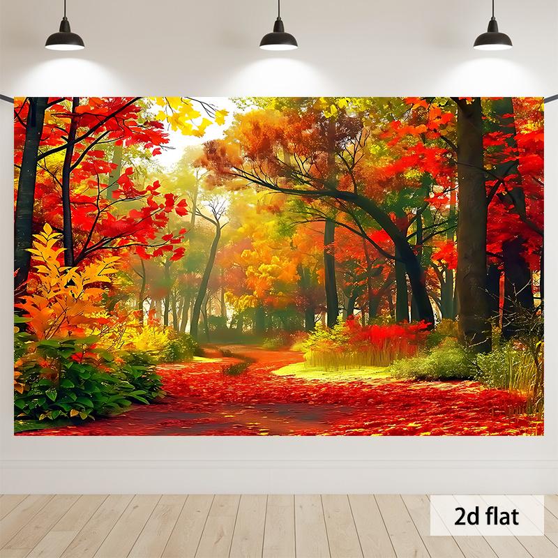 (Party banner) 1 piece 2D flat autumn trail passing through vivid forest background decorative background photo propszyc