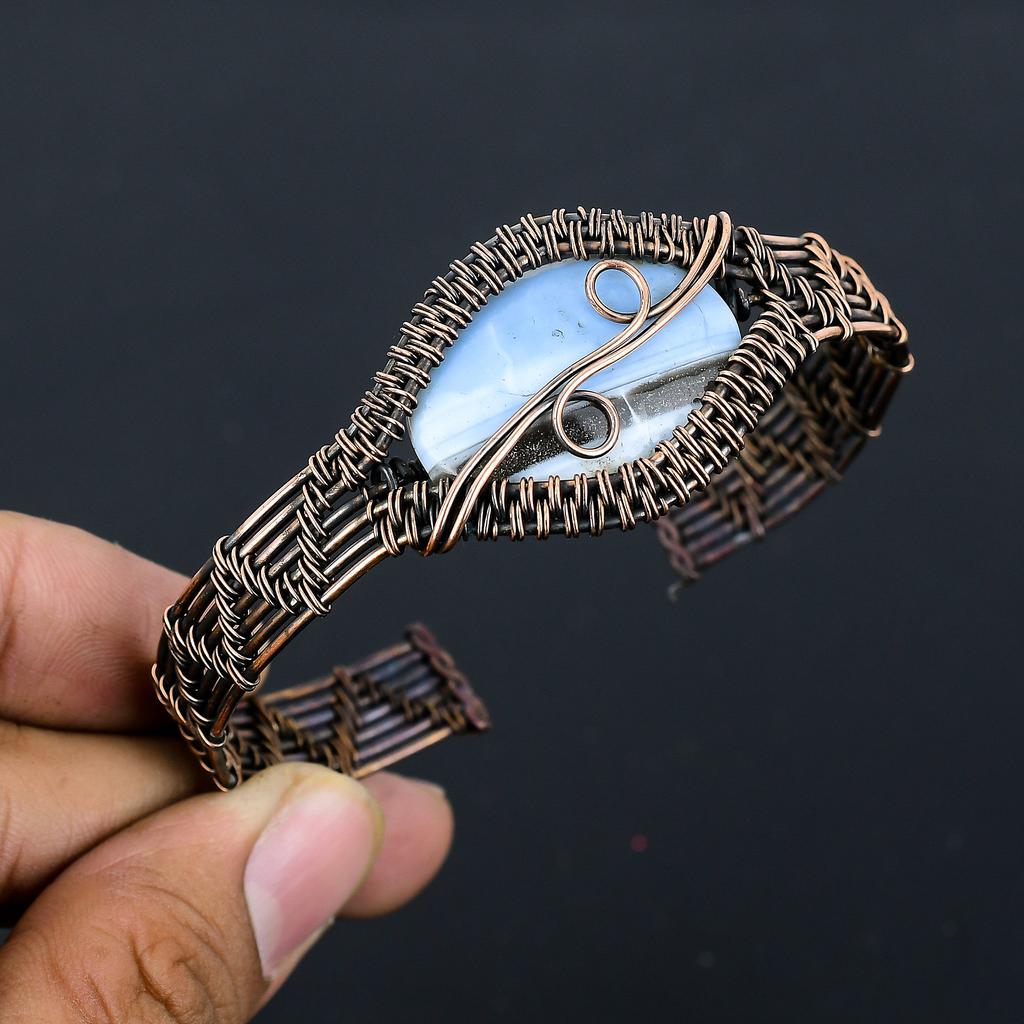 Натуральный опаловый опал Owhyee, регулируемый браслет ручной работы из медной проволоки m3Z02