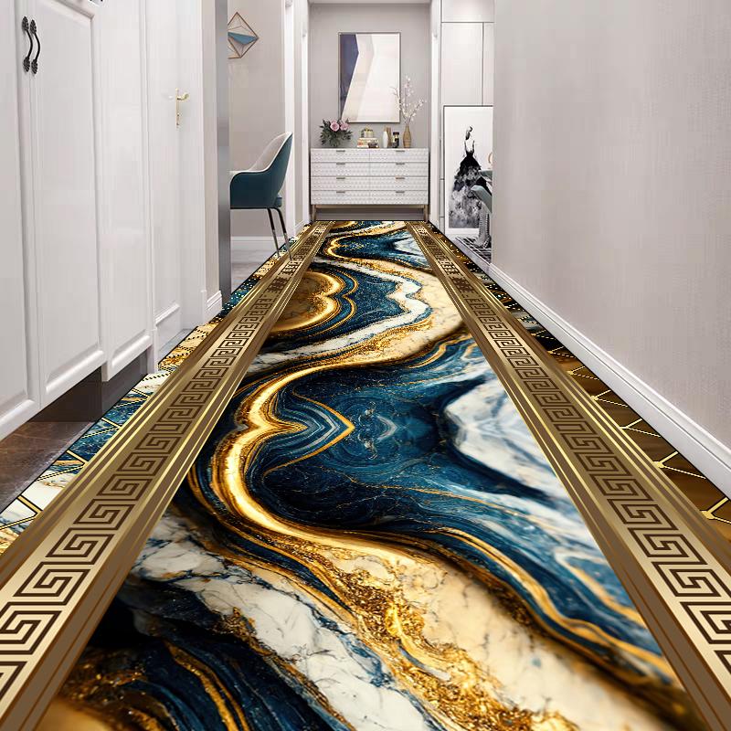 Роскошный Золотой Длинный Ковер для Коридора Высококлассный Ковер для Украшения Лобби Отеля Ковры для Лестничной Площадки Коридора Лестницы Ковровая Дорожка Нескользящий Кухонный Коврик