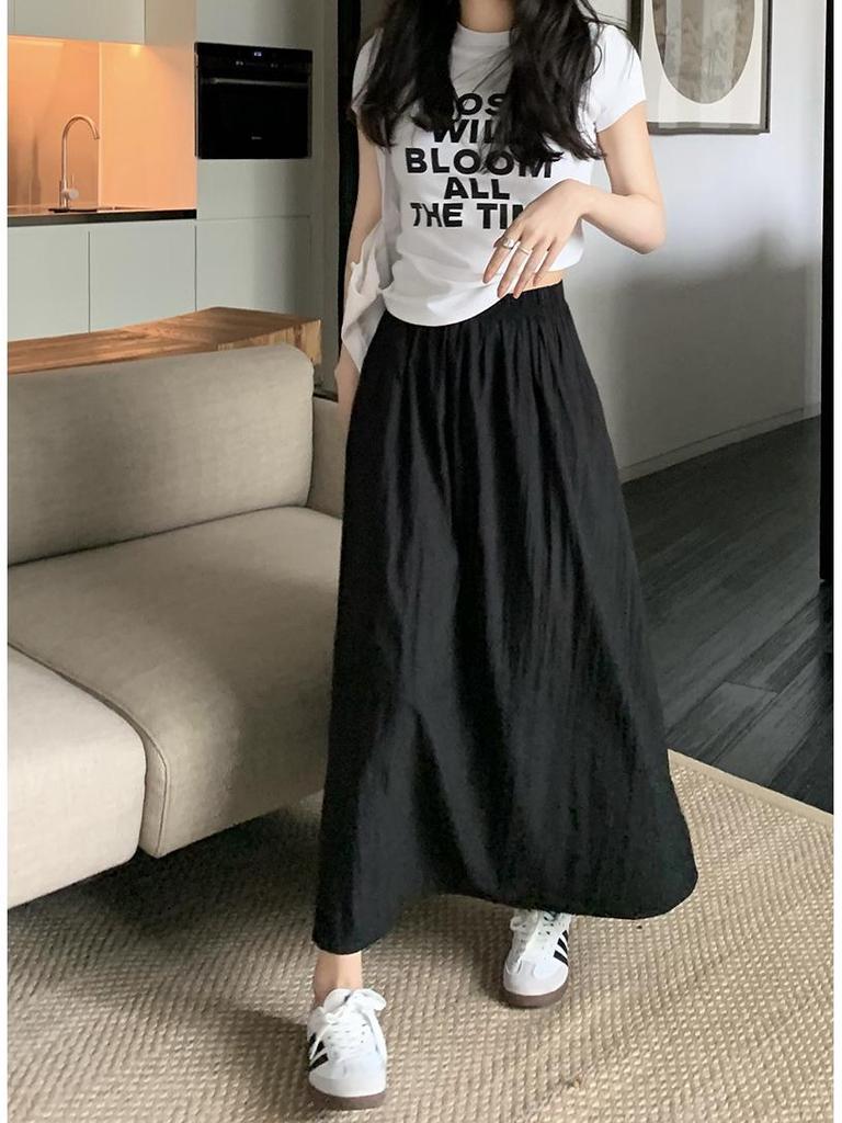 Плиссированная женская юбка миди А-силуэта, высокая талия, слим-эффект - Весна/Лето, корейский стиль, доступен большой размер.