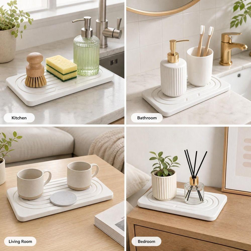 2pcs Natural Soap Dish Absorbent Dry Mat Home Decor Diatomaceous Earth Tray Set Bathroom Countertop