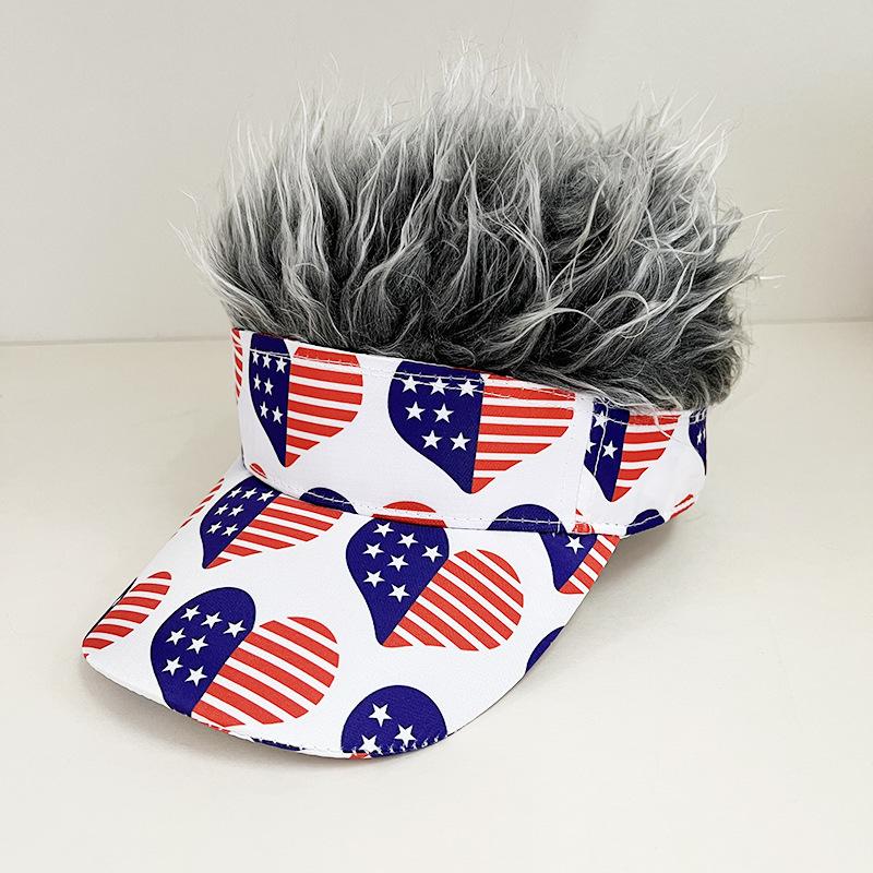 Fashion American flag simulation wig baseball cap European and American street personality wide brim cap batch