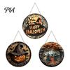 Autumn Porch Wall Decoration Halloween Witch Hanging Sign, 8" Round Wooden Door Forest Durable Indoor Outdoor Sign Witches Rustic Holiday for